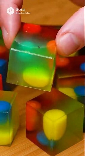 RAINBOW JELLO CUBES! 🍬🤯 CRASHTEST: Candies Suspended in Magic Gelatin & Perfect Cube Slice