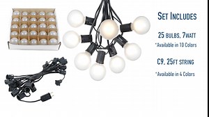 25 Foot G50 Outdoor Patio String Lights with 25 Green Globe Bulbs – Indoor Outdoor String Lights – Market Bistro Café Hanging String Lights – C9/E17 Base - Brown Wire