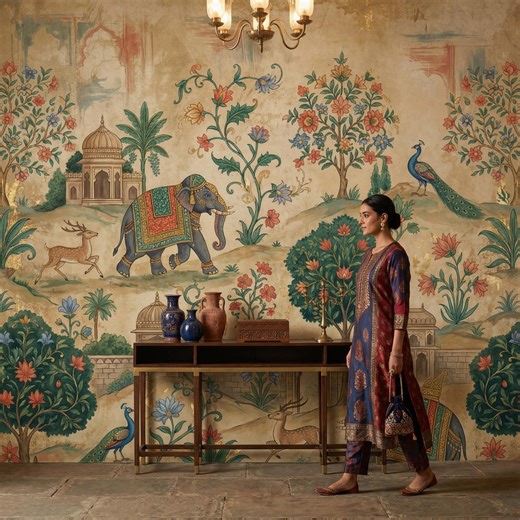 Vintage Indian Wallpaper Mural: Scenic Palace Garden Removable Peel and Stick Wall Paper - Etsy