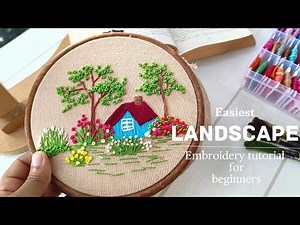 simple landscape embroidery tutorial for beginners| free hand pattern| Threadandneeedle