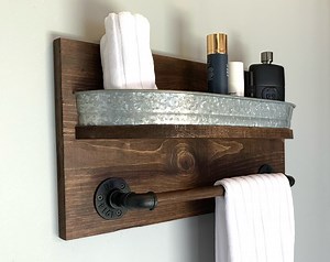 Farmhouse Bath Shelf No. 114 - Shelf With Wood Towel Bar - Toiletry Storage and Towel Holder- Country Wall Decor- Farmhouse Wall Decor - Etsy