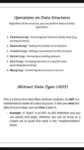 Operations on Data Structures. ADT(Abstract Data Types).