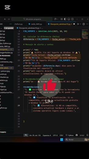 😱Fin del soporte de Windows 10, te explico con Python🐍.. 🤯👩🏼‍💻 #cybersecurity #windows #python #code