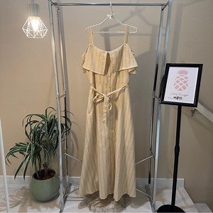 Luxology size L linen cream striped button front maxi dress.