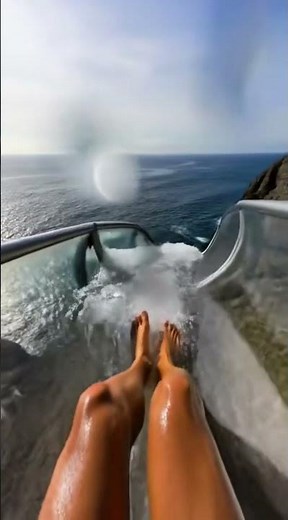 POV: Extreme Transparent Water Slide Over Ocean Cliff 😱 # #pov #glassslide #waterslide #waterpark