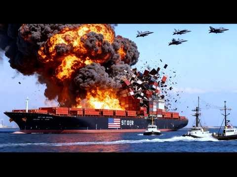 Tensions in the Strait of Hormuz! A US cargo ship was destroyed by a Russian Su-35 fighter jet.