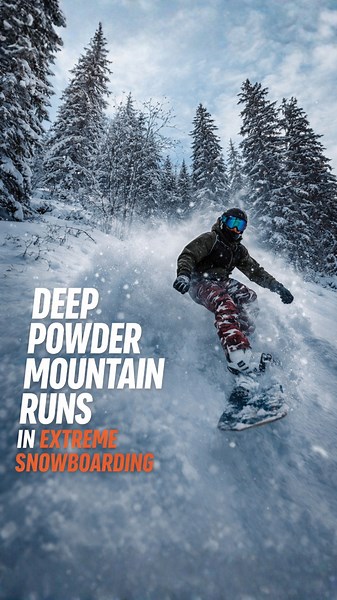 Deep powder mountain runs in extreme snowboarding
