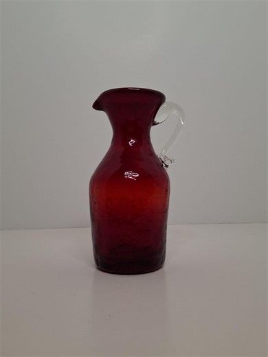Vintage Ruby Red Crackle Glass Pitcher With Clear Handle - Pontil Mark - Etsy