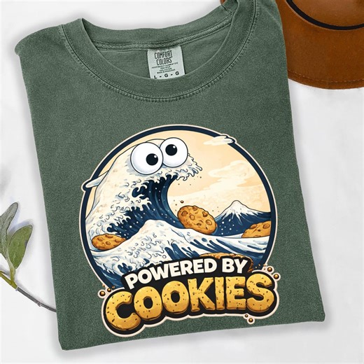 Powered by Cookies Tee, Funny Cookie Monster Inspired Shirt, Cookie Lover Gift Shirt, Wave Art Parody - Etsy
