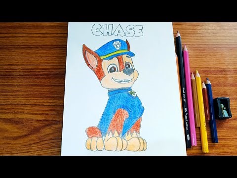 Paw patrol chase drawing and colouring for kids | chase paw patrol drawing