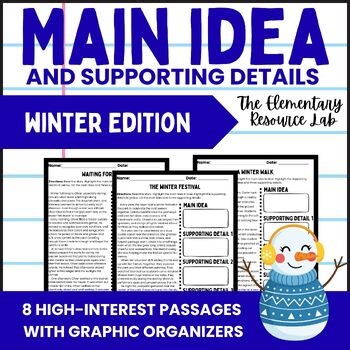 Winter Main Idea & Supporting Details Graphic Organizer 3rd 4th 5th Grade