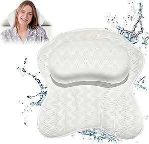 Bath Pillow Spa Bathtub Ergonomic for Tub, Neck, Head, Shoulder Pillows Support Cushion Headrest,Strong Grip Suction Cups Soaking and Luxury Soft 4D Mesh