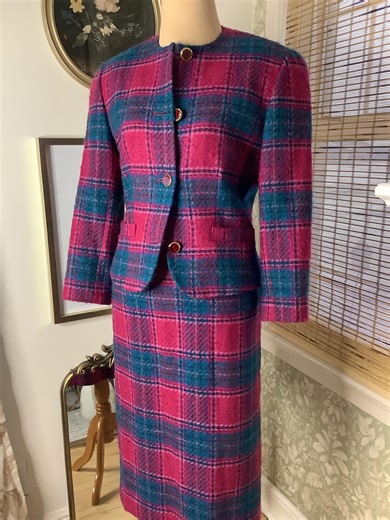 Vintage Pendleton Blue and Fuschia Wool Skirt Suit, Medium - Etsy