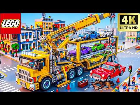 Building a LEGO TECHNIC Car Transporter Truck with Giant Crane! | Lego Funny Experiment