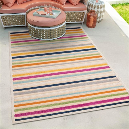Unique Loom Aruba Outdoor Collection Area Rug - Paradera (4' x 6' Rectangle Beige/Light Blue)