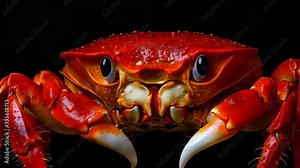 A magnified view of a mangrove crab, illustrating its unique adaptations for living in both land and water and its important place in the food chain of the ecosystem.
