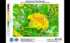 Here is the timeline for the wind gusts expected for tonight and Friday. The winds gusts will be breezy but not as strong as last November. | US National Weather Service Spokane Washington
