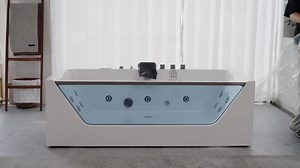 Empava 71 in. x 30 in. Whirlpool Bathtub Rectangular Jetted SPA Bath Tub with Center Drain-Brushed Nickel Tub filler in White ET-71JT408-BN