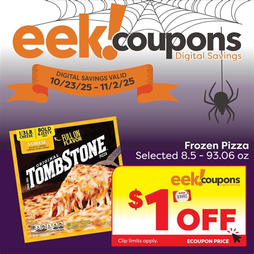 Feed the beasts this Halloween with a variety of frozen pizzas, while getting $1 off with eek!Coupons! 🍕🐺 Clip Now - https://www.weismarkets.com/coupons/7580612 | Weis Markets