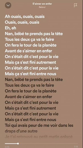 Paroles de Seizur - S'aimer en enfer