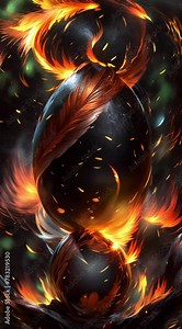A phoenix egg hatching in eternal flames, phoenix rising out of flames, elemental fantasy creature, fire bird, eternal life, fire fantasy creature, rising out of ashes, second life, symbol of rebirth
