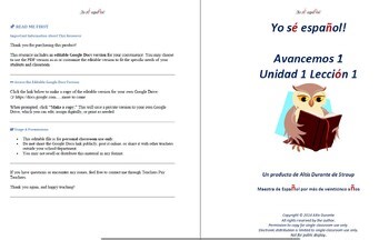 Avancemos 1 Unidad 1 Lección 1 – (PDF   Google Docs) Editable Notes