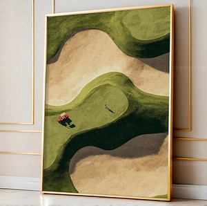 Golf Sand Trap Art Print, Minimalist Abstract Course Wall Poster, Tiny Golfer and Cart Digital Vintage Decor - Etsy