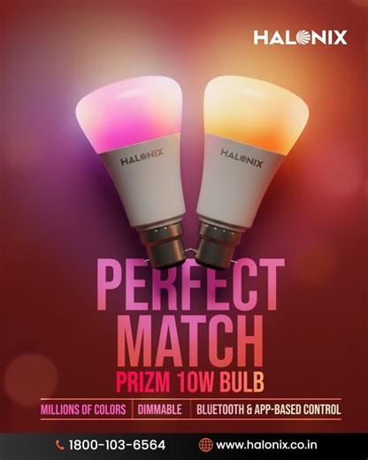 Halonix PRIZM Smart LED Bulb is designed to match every moment especially the ones shared together. With Bluetooth and app based control you can choose from millions of colours adjust brightness and create the perfect ambience with just a tap. From soft romantic tones to brighter everyday light PRIZM helps you create a space that feels welcoming this Valentine’s Day. One bulb. Endless colours. #Halonix #PRIZM #SmartLighting #ValentinesWeek #ModernLiving | Halonix Technologies