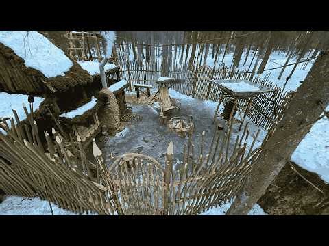 ALONE IN MY SECRET WINTER FOREST FORT WITH MY DOG FLASH – BUILDING A REAL BUSHCRAFT BASE