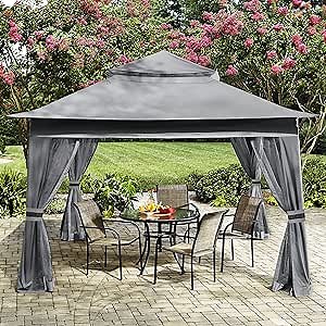 MASTERCANOPY Patio Gazebo Outdoor Pop Up Gazebo with Mesh Walls (13x13,Dark Gray)