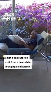 A North Carolina man had an unexpected close encounter with a bear while lounging outside his home on April 11. Home security footage shows David Oppenheimer and the bear locking eye contact from just a few feet away. The bear ultimately went on its way without further incident. ‘Chillaxing at the end of the day, didn’t expect to make eye contact so close,’ Oppenheimer wrote on Facebook. ‘Good thing we’re already acquainted.’ | NowThis