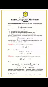 ✍️✨Advanced Mathematical Analysis✨ 💢💥✨The Laplace Equation & Dirichlet Problem✨💥💢 Captions: 👉✨Introduces Laplace’s equation and Dirichlet boundary conditions 👉✨Applies Fourier series to express boundary data 👉✨Uses separation of variables to derive two ordinary differential equations 👉✨Analyzes the Sturm-Liouville problem under three boundary conditions 👉✨Demonstrates that no eigenvalues or eigenfunctions exist for the given setup 👉✨Constructs the general solution using hyperbolic and