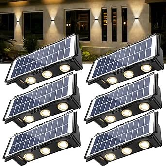Solar Step Lights Outdoor, 6 Pack 1500mAh Wall Lights，Fence Lights Solar Powered, IP65 Outdoor Up and Down Solar Lighting for Step, Wall, Fence