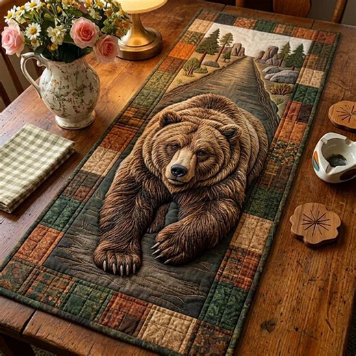 Bear Table Runner, Rustic Woodland Table Decor, Cabin Dining Runner, Wildlife Table Runner, Cozy Farmhouse Table Decor Gift - Etsy