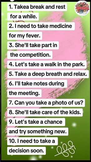 Some sentences using "*take*" as a verb | Best take verb examples | Using take | English Notes