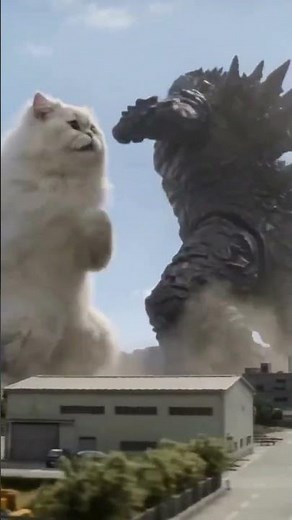 CATZILLA vs GODZILLA 😼🌆🦎 Epic Fight #aivideo #cat #monster #battle