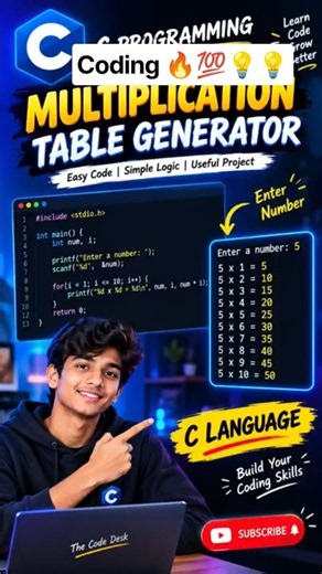 C Programming: Multiplication Table Generator 🔥 | Easy C Program #shorts