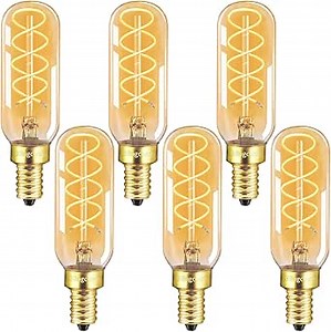 Dimmable E12 LED Edison Candelabra Bulbs 40 Watt Equivalent, 6 Pack E12 4W LED Candelabra Amber Warm Light Bulbs 2200K, T25/T6 Tubular Decorative Warm Light Bulbs for Lantern Chandelier