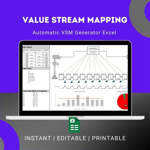 Value Stream Mapping Excel Template | Automatic VSM Generator | Lean Six Sigma Tool - Etsy UK