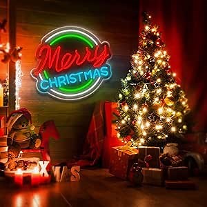 Merry Christmas Neon Signs for Wall Decor, Merry Christmas Neon Light Sign LED Wall Signs for Home Decoration Indoor Gift