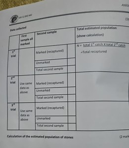 You are given a capture-recapture data table. You need to calcu... | Filo