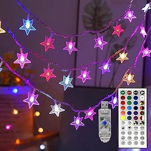 Color Changing Star String Lights Indoor, 19.7ft 11 Mode LED Rainbow String Lights USB RGB Twinkle String Lights with Remote Fairy Lights for Bedroom, Classroom, Room, Christmas