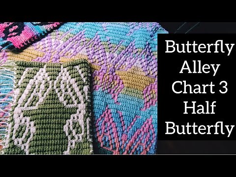 Mosaic Crochet Butterfly Alley Design - Chart #3 -Multiple of 32+4 - Work Flat or In The Round 🦋