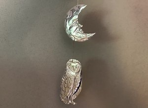 Moon and Owl Embossed Tin Wall Ornament | Silver Tinted Handmade Metal Foil Art | Night Forest Wall Hanging - Etsy