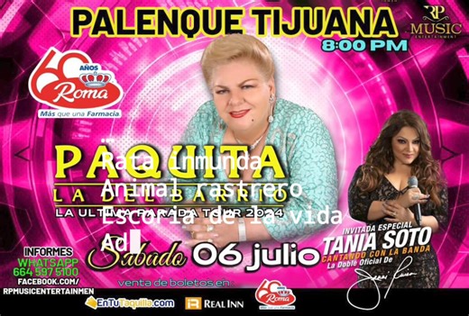 🎻 "La Última Parada Tour 2024" Paquita la del barrio oficial "" En Tijuana este 6 de Julio de 2024, Boletos ya están a la venta Web: www.EnTuTaquilla.com Taquilla No.3 del Hotel Real Inn. 🎤🎼🎻 Y en Farmacias Roma RP MUSIC Entertainment Paquita la del barrio oficial "" #paquitaladelbarrio #Tijuana #notelopuedesperder #entutaquilla | Paquita la del barrio oficial ""