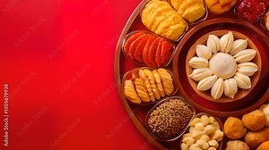 Traditional Indian sweets arranged on corners, variety of treats in bowls, celebrating the richness of Indian festivals, showcasing culinary traditions, Diwali, traditional sweets, Indian cuisine
