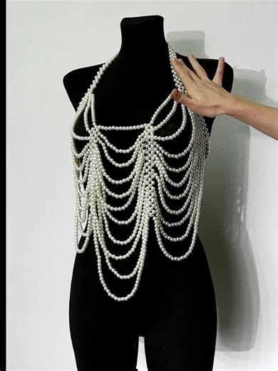 Pearl Bra Top: Beaded Body Chain, Rave Festival Jewelry - Etsy