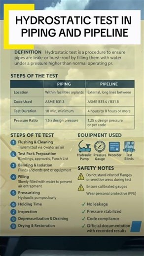 Hydrostatic test in piping and pipeline