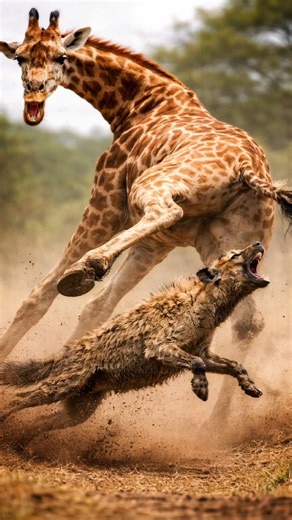 Giraffe vs Hyena: Epic Wildlife Battle in the African Savanna