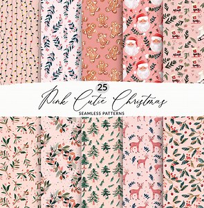 25 Seamless Pink Christmas Background Patterns Set, Minimalist Pink Christmas Collection, Cute Pink Xmas Backgrounds, Santa, Evergreen Trees - Etsy